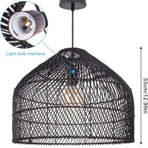 Arturesthome pendant light black rattan New in Box chandelier lamp - Picture 2 of 9